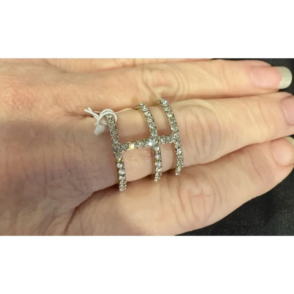 NEW AND LOVELY Fashion CZ 3 Row Stacked Ring Women 9.5